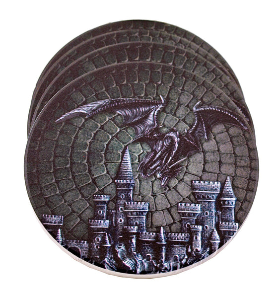 Dragon Guards 4pc Coaster set with holder,Gifts for Christmas,Anniversary,Housewarming,Birthday,Chinese New Year,Halloween,GOT Dragon Lovers