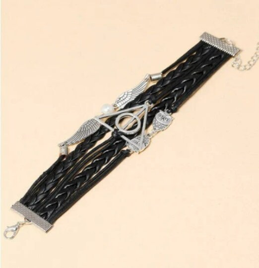 5in1 Unisex Bohemian Silver Leather Bracelet,Owl Wings/Freedom Magic Symbol,Gift for Mothers Day/Birthday/Her/Him/Aunt/Graduation/Bridemaids