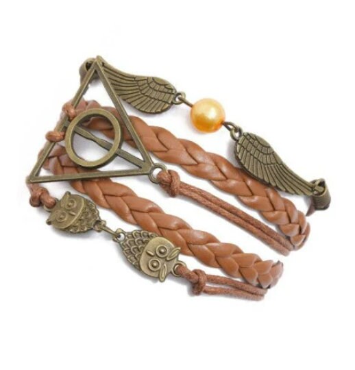 5in1 Bronze Bohemian Leather Bracelet,Owl Wings/Freedom Magic Symbol,Gift for Mothers Day/Birthday/Her/Him/Aunt/Graduation/Bridemaids/Friend