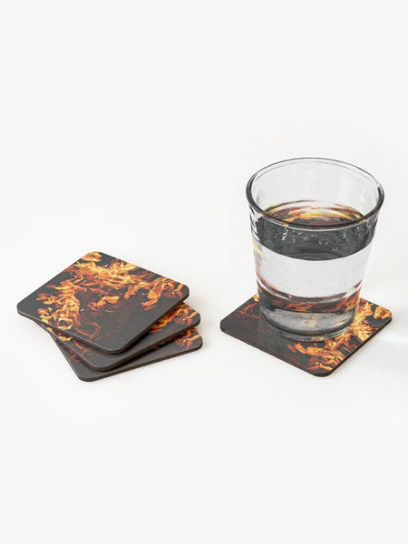 Fire Flames Coasters 4pc Set,round/square/leather/cork coasters,Mothers Day Gift,Birthday/housewarming/Fathers Day gift,Graduationgifts
