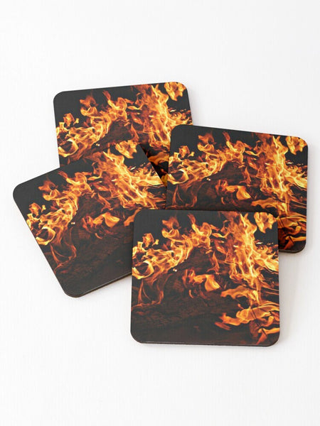 Fire Flames Coasters 4pc Set,round/square/leather/cork coasters,Mothers Day Gift,Birthday/housewarming/Fathers Day gift,Graduationgifts