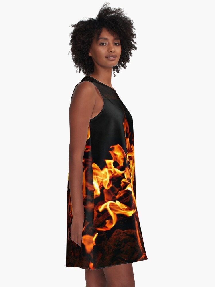 Fire flames A Line Dress,Casual/Athletic,XS to Plussize,Sleeveless,Gift For Her/Anniversary/Wife/Girlfriend/Aunt/Mom,Birthday,Valentines