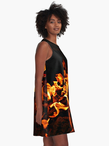 Fire flames A Line Dress,Casual/Athletic,XS to Plussize,Sleeveless,Gift For Her/Anniversary/Wife/Girlfriend/Aunt/Mom,Birthday,Valentines