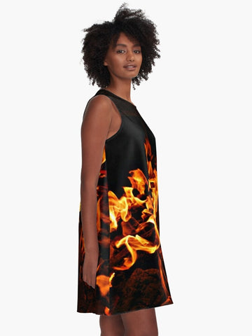 Fire flames A Line Dress,Casual/Athletic,XS to Plussize,Sleeveless,Gift For Her/Anniversary/Wife/Girlfriend/Aunt/Mom,Birthday,Valentines