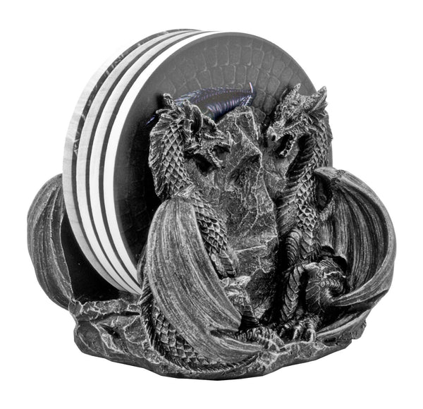 Dragon Guards 4pc Coaster set with holder,Gifts for Christmas,Anniversary,Housewarming,Birthday,Chinese New Year,Halloween,GOT Dragon Lovers