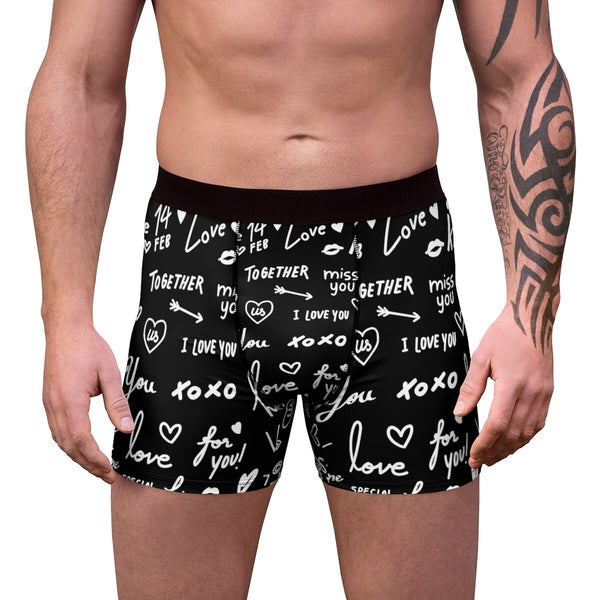 Red Black Love Notes Mens Boxer Briefs,Gift for Him/Christmas/Birthday/Engagement/Anniversary/Funny Gifts/Halloween/Thanksgiving/Valentines