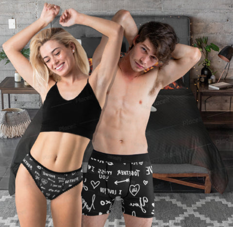 Love Notes His Hers Couple Boxer-Bikini 2pc Gift Set,Gift for Christmas/Birthday/Engagement/Anniversary/Funny/Halloween/Thanksgiving/Wedding