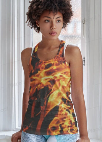 Fire flames Racerback Tank top, Casual women top, Gift for Her/Wife/Girlfriend/Mom/Aunt/Thanksgiving/Christmas/Birthday/Summer/Anniversary