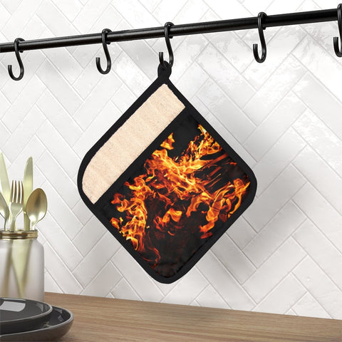 Fire flames 9&quot; Pot Holder with Pocket, Gift for Housewarming/Mothers day/Couples/Bachelor/Birthday/home decor/kitchen decor/cooking/chefs