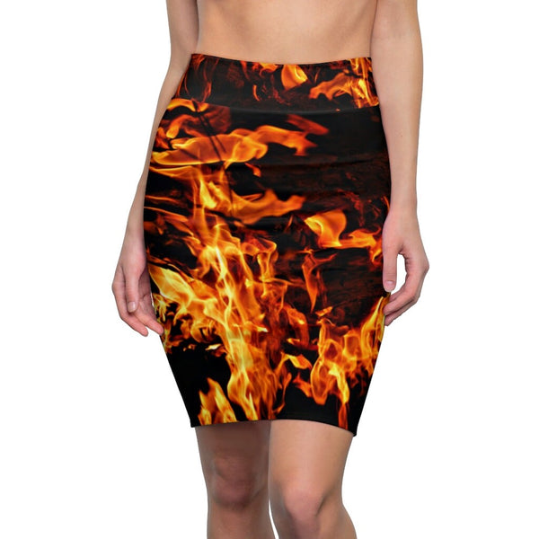 Pencil Skirt Fire Flames All Occasion,Gift for HER/Mom/Aunt/Girlfriend/Christmas/Birthday/Halloween/Thanksgiving/NewYear/Graduation/Office