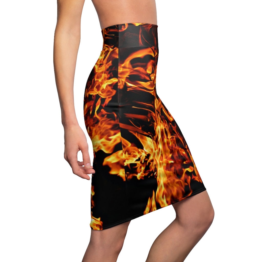 Pencil Skirt Fire Flames All Occasion,Gift for HER/Mom/Aunt/Girlfriend/Christmas/Birthday/Halloween/Thanksgiving/NewYear/Graduation/Office