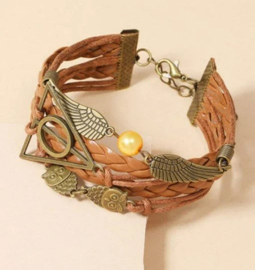 5in1 Unisex Bohemian Silver Leather Bracelet,Owl Wings/Freedom Magic Symbol,Gift for Mothers Day/Birthday/Her/Him/Aunt/Graduation/Bridemaids