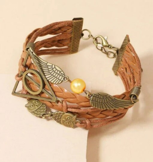 5in1 Bronze Bohemian Leather Bracelet,Owl Wings/Freedom Magic Symbol,Gift for Mothers Day/Birthday/Her/Him/Aunt/Graduation/Bridemaids/Friend