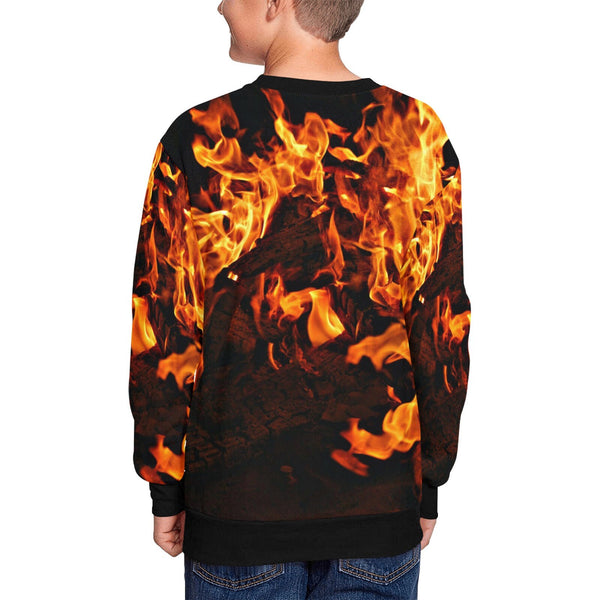 Kids Sweatshirt Fire Flames,Gift for Christmas/Thanksgiving/Birthday/Graduation/Halloween/Housewarming/NewYear/Back To School