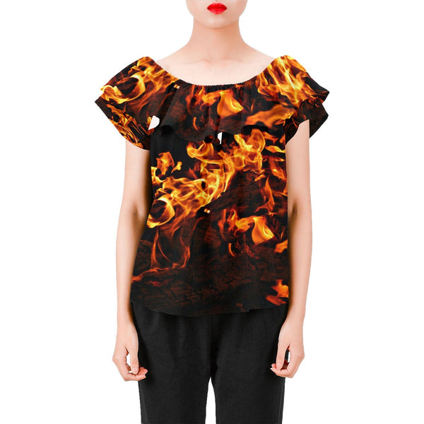 A-line Chiffon Blouse  Fire Flames  Print,Gift for Christmas/Thanksgiving/Birthday/Graduation/Halloween/Housewarming/New Year/Anniversary