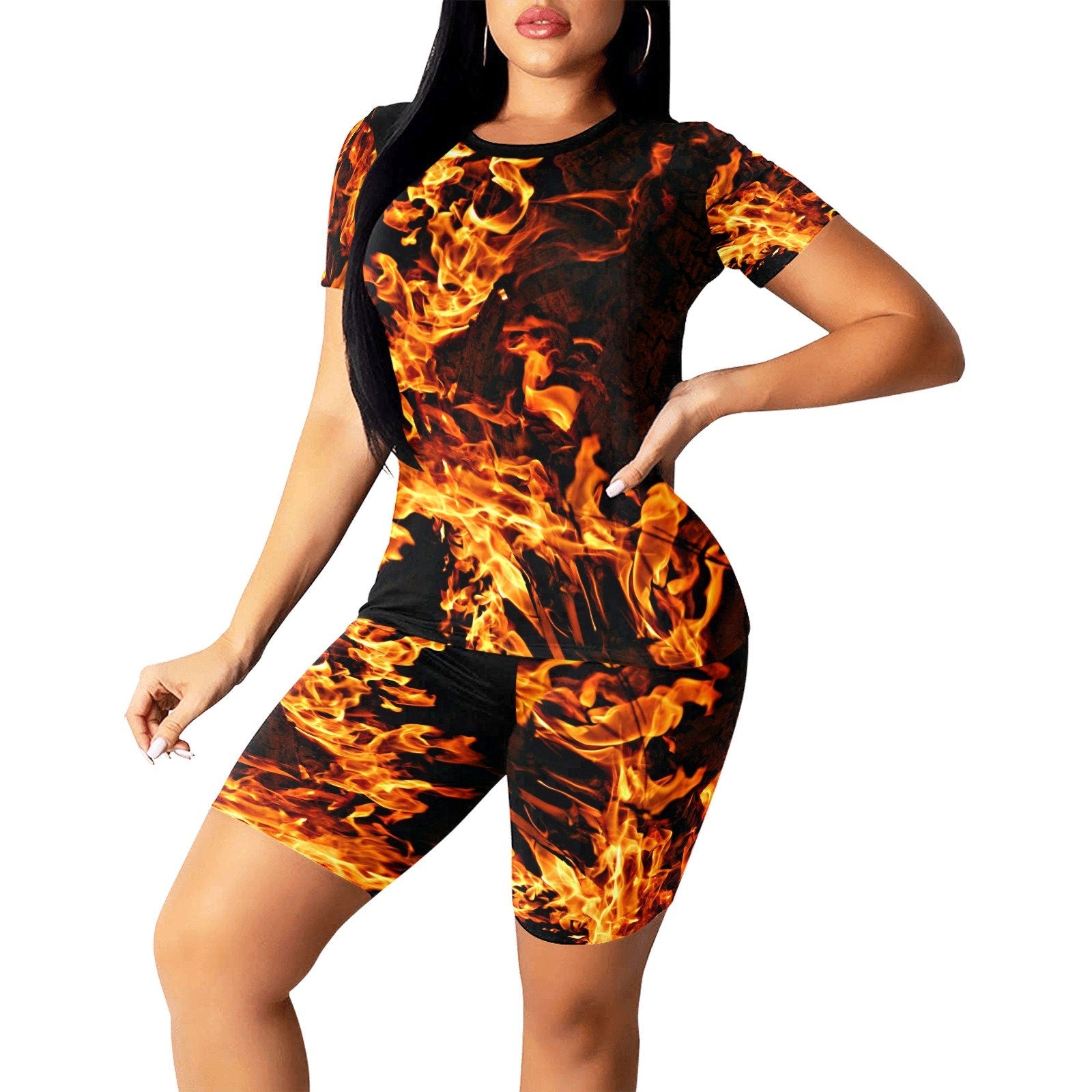 fire flames 2pc yoga suit,casual,gym/yoga/lounge wear, comfortable, chillout wear, Christmas/Thanksgiving/Birthday/Women/Ladies Gift