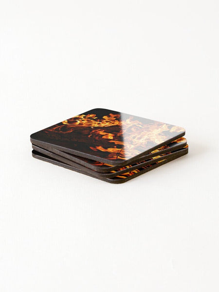 Fire Flames Coasters 4pc Set,round/square/leather/cork coasters,Mothers Day Gift,Birthday/housewarming/Fathers Day gift,Graduationgifts