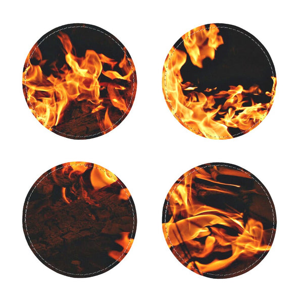 Fire Flames Coasters 4pc Set,round/square/leather/cork coasters,Mothers Day Gift,Birthday/housewarming/Fathers Day gift,Graduationgifts