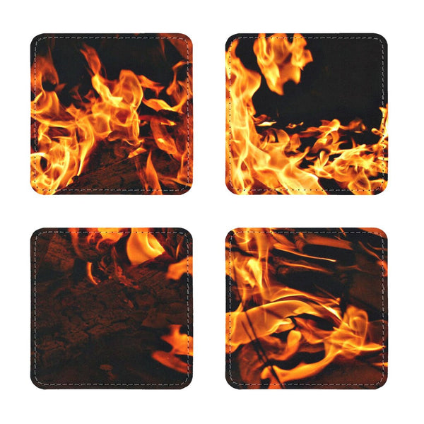 Fire Flames Coasters 4pc Set,round/square/leather/cork coasters,Mothers Day Gift,Birthday/housewarming/Fathers Day gift,Graduationgifts