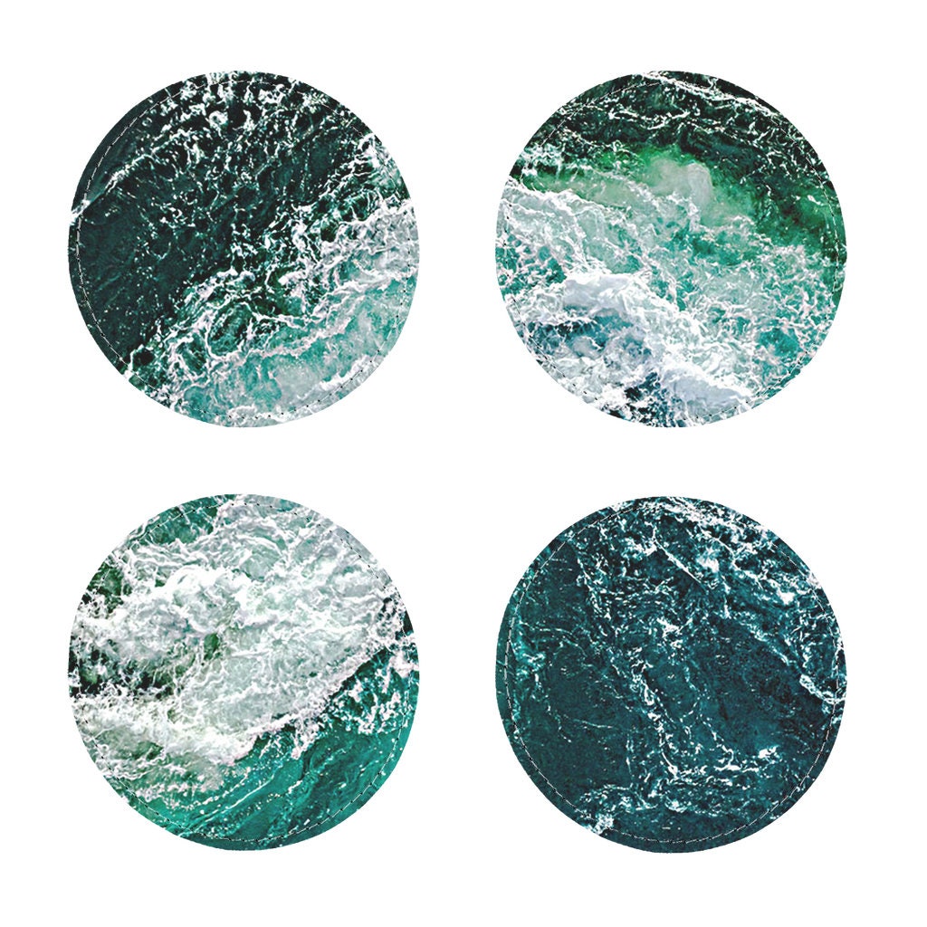 Ocean Waves Coasters 4pc Set,round/square/leather/cork coasters,Mothers Day Gift,Birthday/housewarming/Fathers Day gift,Graduationgifts
