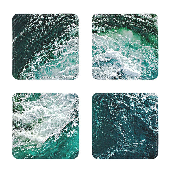 Ocean Waves Coasters 4pc Set,round/square/leather/cork coasters,Mothers Day Gift,Birthday/housewarming/Fathers Day gift,Graduationgifts