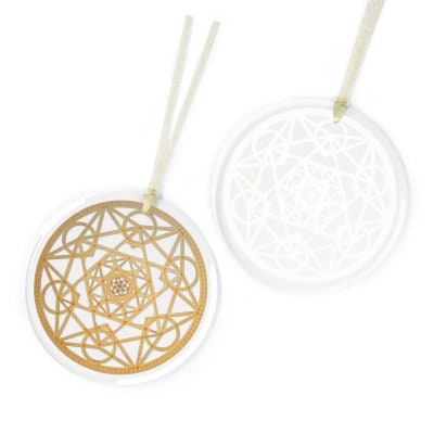 Glass Metatron Cube Silver/Gold  Sacred Geometry Ornament, Gift for Birthday/Christmas/Meditation/Housewarming/Anniversary/Graduation/Yoga
