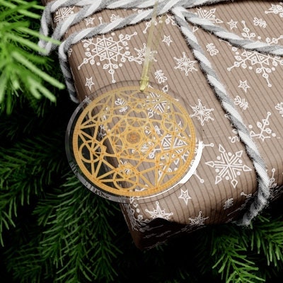 Glass Metatron Cube Silver/Gold  Sacred Geometry Ornament, Gift for Birthday/Christmas/Meditation/Housewarming/Anniversary/Graduation/Yoga