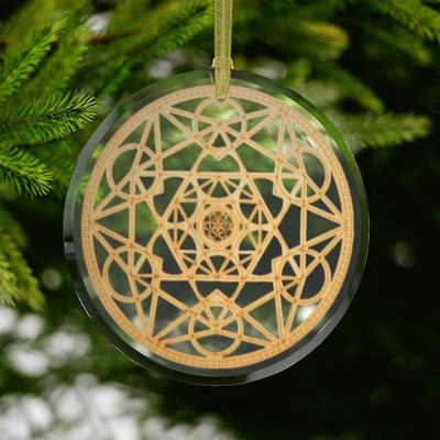 Glass Metatron Cube Silver/Gold  Sacred Geometry Ornament, Gift for Birthday/Christmas/Meditation/Housewarming/Anniversary/Graduation/Yoga