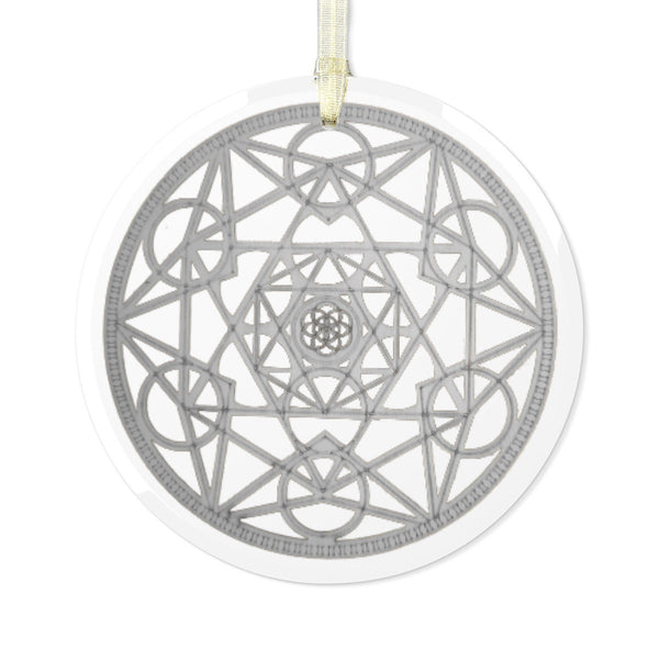Glass Metatron Cube Silver/Gold  Sacred Geometry Ornament, Gift for Birthday/Christmas/Meditation/Housewarming/Anniversary/Graduation/Yoga