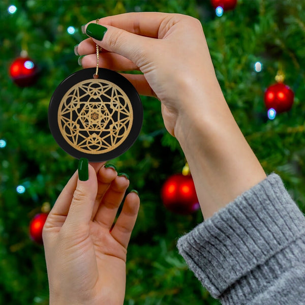 Ceramic Metatron Cube Sacred Geometry Silver/Gold Ornament, Gift for Birthday/Christmas/Meditation/Housewarming/Anniversary/Graduation/Yoga