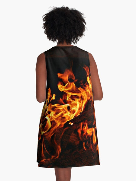 Fire flames A Line Dress,Casual/Athletic,XS to Plussize,Sleeveless,Gift For Her/Anniversary/Wife/Girlfriend/Aunt/Mom,Birthday,Valentines