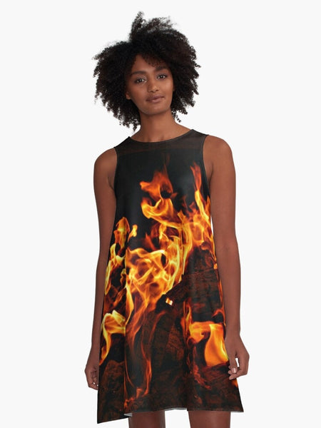 Fire flames A Line Dress,Casual/Athletic,XS to Plussize,Sleeveless,Gift For Her/Anniversary/Wife/Girlfriend/Aunt/Mom,Birthday,Valentines