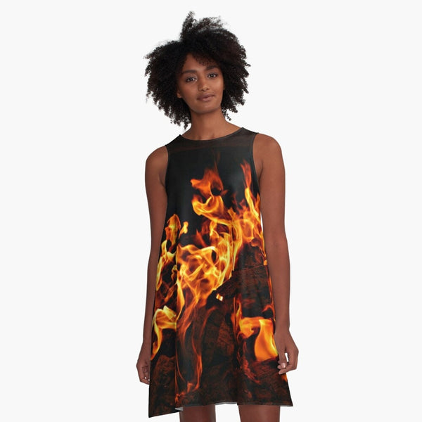 Fire flames A Line Dress,Casual/Athletic,XS to Plussize,Sleeveless,Gift For Her/Anniversary/Wife/Girlfriend/Aunt/Mom,Birthday,Valentines