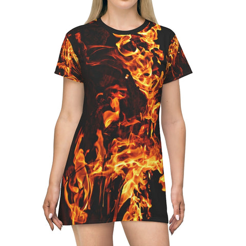 Fire flames T-shirt short sleeve Aline Dress,Casual Athletic,Gift For Mom/Anniversary/Wife/Gf/Aunt/Birthday,Valentine/Thanksgiving/Halloween