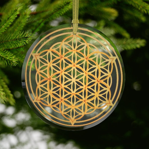 Glass Flower of Life Silver/Gold  Sacred Geometry Ornament, Gift for Birthday/Christmas/Meditation/Housewarming/Anniversary/Graduation/Yoga