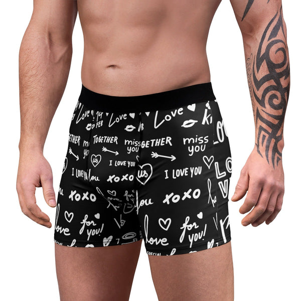 Red Black Love Notes Mens Boxer Briefs,Gift for Him/Christmas/Birthday/Engagement/Anniversary/Funny Gifts/Halloween/Thanksgiving/Valentines
