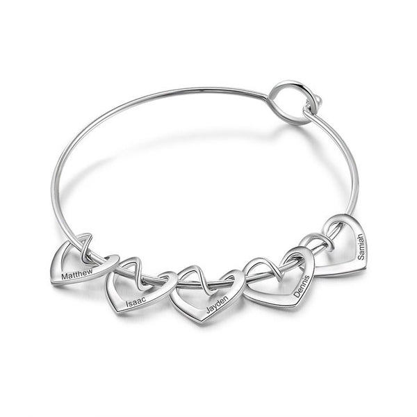 Personalized Hearts Engraved Charm Bangle Bracelet,925 Silver,24K Gold,Rose Gold,Mother&#39;s Day Gift,Birthday gifts for Her,gifts for Mom