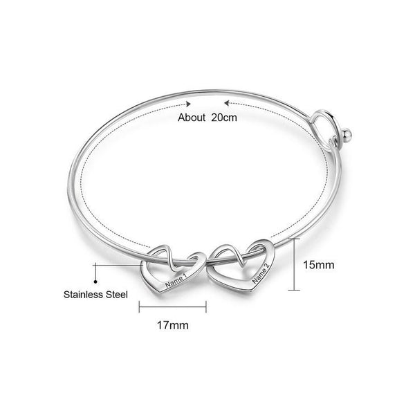Personalized Hearts Engraved Charm Bangle Bracelet,925 Silver,24K Gold,Rose Gold,Mother&#39;s Day Gift,Birthday gifts for Her,gifts for Mom