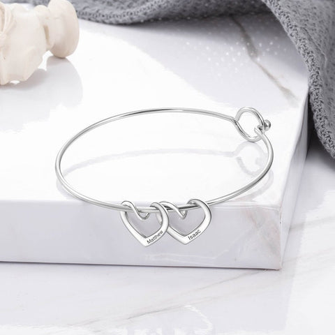 Personalized Hearts Engraved Charm Bangle Bracelet,925 Silver,24K Gold,Rose Gold,Mother&#39;s Day Gift,Birthday gifts for Her,gifts for Mom
