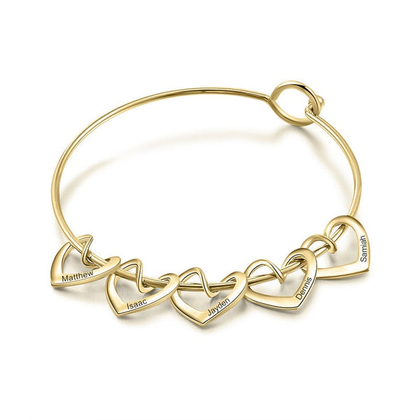 Personalized Hearts Engraved Charm Bangle Bracelet,925 Silver,24K Gold,Rose Gold,Mother&#39;s Day Gift,Birthday gifts for Her,gifts for Mom