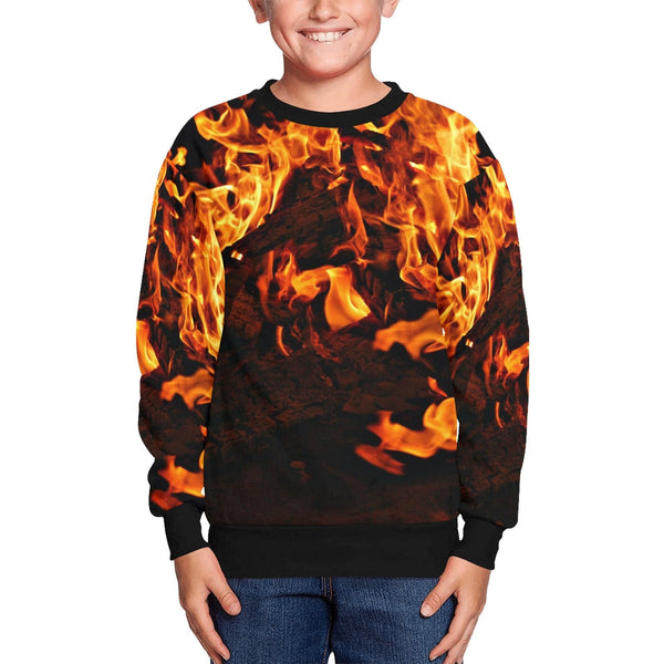 Kids Sweatshirt Fire Flames,Gift for Christmas/Thanksgiving/Birthday/Graduation/Halloween/Housewarming/NewYear/Back To School