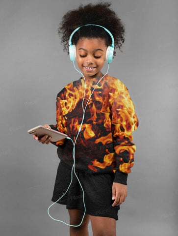 Kids Sweatshirt Fire Flames,Gift for Christmas/Thanksgiving/Birthday/Graduation/Halloween/Housewarming/NewYear/Back To School