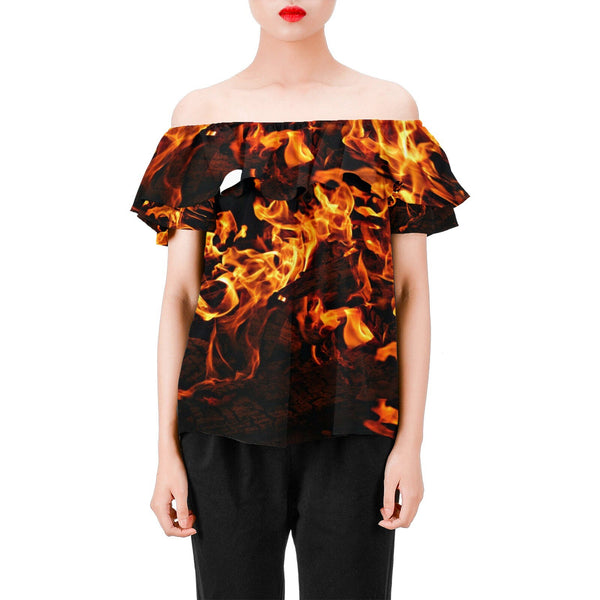 A-line Chiffon Blouse  Fire Flames  Print,Gift for Christmas/Thanksgiving/Birthday/Graduation/Halloween/Housewarming/New Year/Anniversary