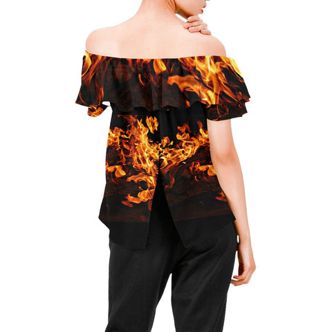 A-line Chiffon Blouse  Fire Flames  Print,Gift for Christmas/Thanksgiving/Birthday/Graduation/Halloween/Housewarming/New Year/Anniversary
