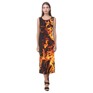 Fire flames no sleeve OpenFork Lg Dress,Casual/Party dress,Gift For Mom/Anniversary/Wife/Aunt/Birthday/Valentine/Thanksgiving/Halloween/Grad