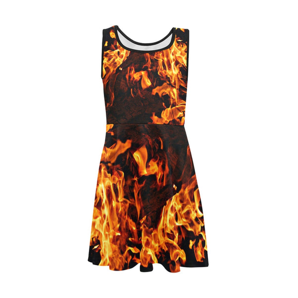Fire flames Youth Girls Sun Dress,Casual Athletic,Gift For Her/Mom/Anniversary/Wife/Gf/Aunt/Birthday,Valentine/Thanksgiving/Halloween/Grad