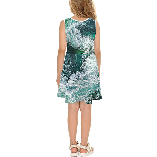 Ocean Waves Youth Girls Sun Dress,Casual Athletic,Gift For Her/Mom/Anniversary/Wife/Gf/Aunt/Birthday,Valentine/Thanksgiving/Halloween/Grad