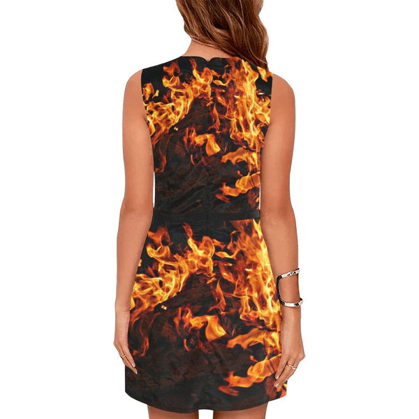 Fire flames Midi Zipup Dress,Casual Formal,Gifts For Her/Mom/Anniversary/Wife/Girlfriend/Aunt/Mom,Birthday,Valentines/Thanksgiving/Halloween