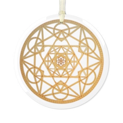 Glass Metatron Cube Silver/Gold  Sacred Geometry Ornament, Gift for Birthday/Christmas/Meditation/Housewarming/Anniversary/Graduation/Yoga