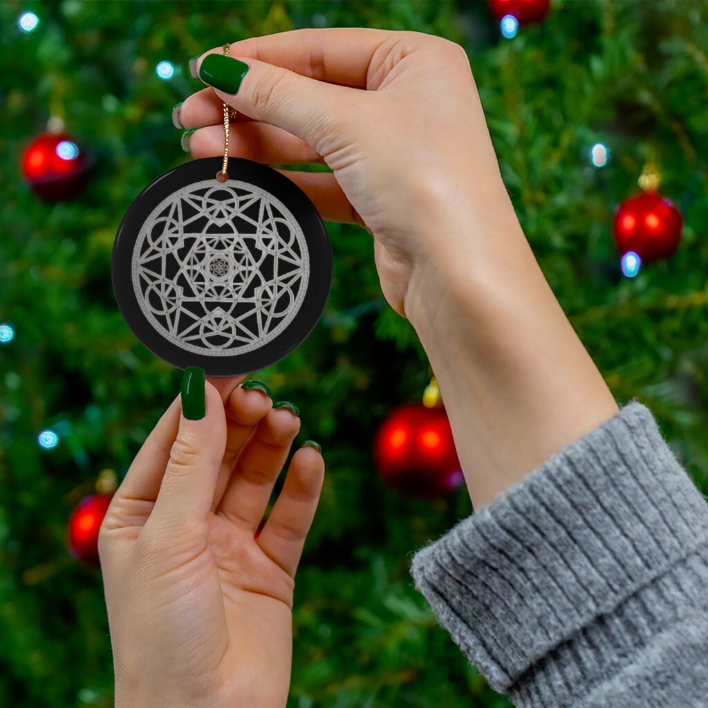 Ceramic Metatron Cube Silver/Gold Sacred Geometry Ornament,Gift for Birthday/Christmas/Meditation/Housewarming/Graduation/Yoga